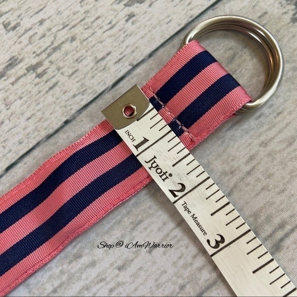 J.Crew pink & navy blue striped ribbon d-ring adjustable belt *Shop@iAmWarrior